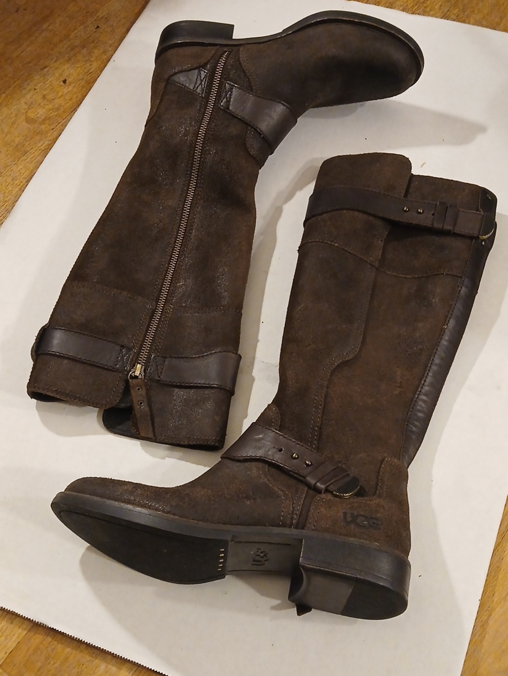 Ugg Austrailia Womens Tall Distressed Brown Leather Suede Riding Boots Sz 7